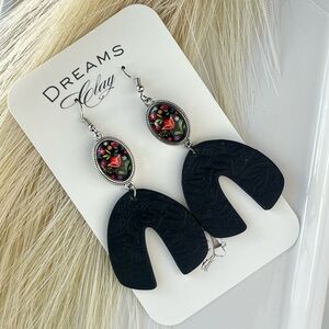 Black Floral Arch Drop Earrings